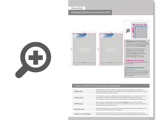 Product Bild briefpapier_din_a6__3_1_farbig_(vorderseite__3_sonderfarben_hks___r__ckseite__1_sonderfarbe_hks)